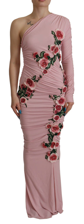 Dolce & Gabbana Rosa blumengeschmücktes One-Shoulder-Kleid