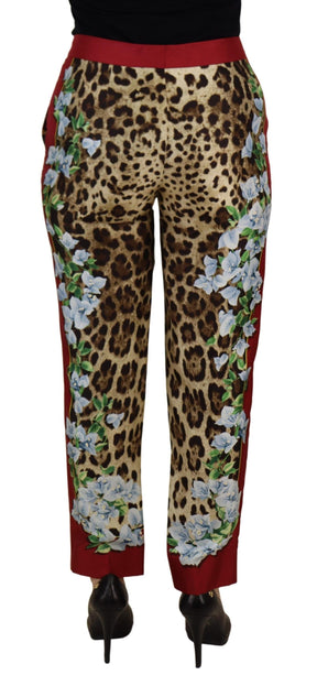 Dolce & Gabbana Multicolor Leopard Flora Gedruckt Mid Waist Hose Hose