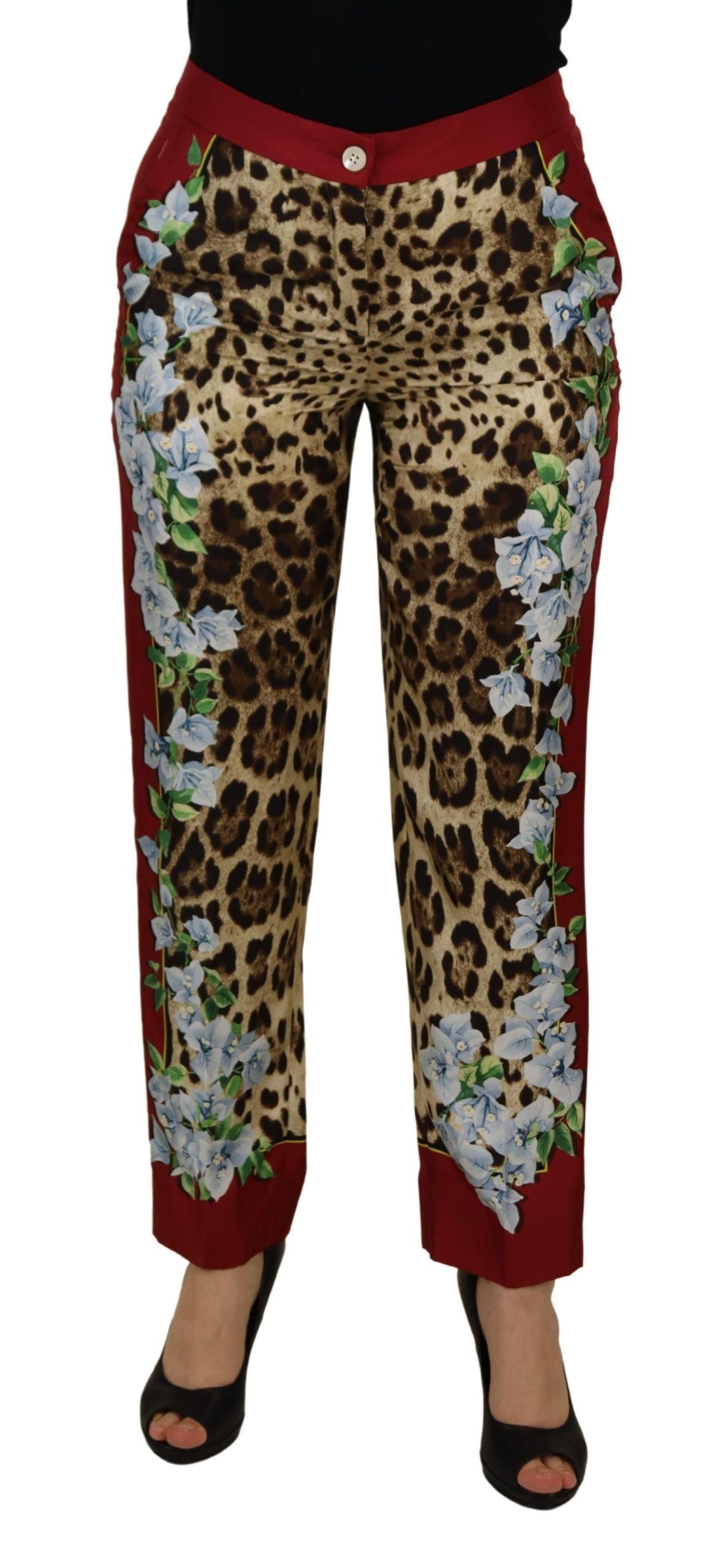 Dolce & Gabbana Multicolor Leopard Flora Gedruckt Mid Waist Hose Hose