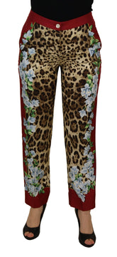 Dolce & Gabbana Multicolor Leopard Flora Gedruckt Mid Waist Hose Hose