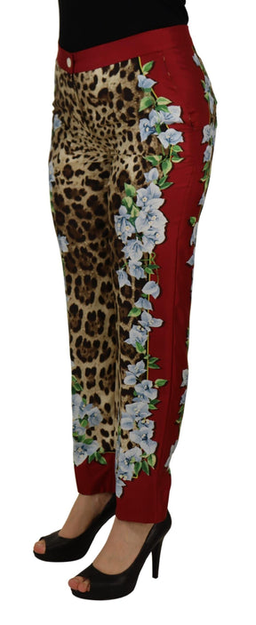 Dolce & Gabbana Multicolor Leopard Flora Gedruckt Mid Waist Hose Hose