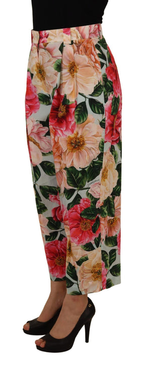 Dolce & Gabbana Multicolor Flora bedruckte Hose mit hoher Taille und abgeschnittener Hose