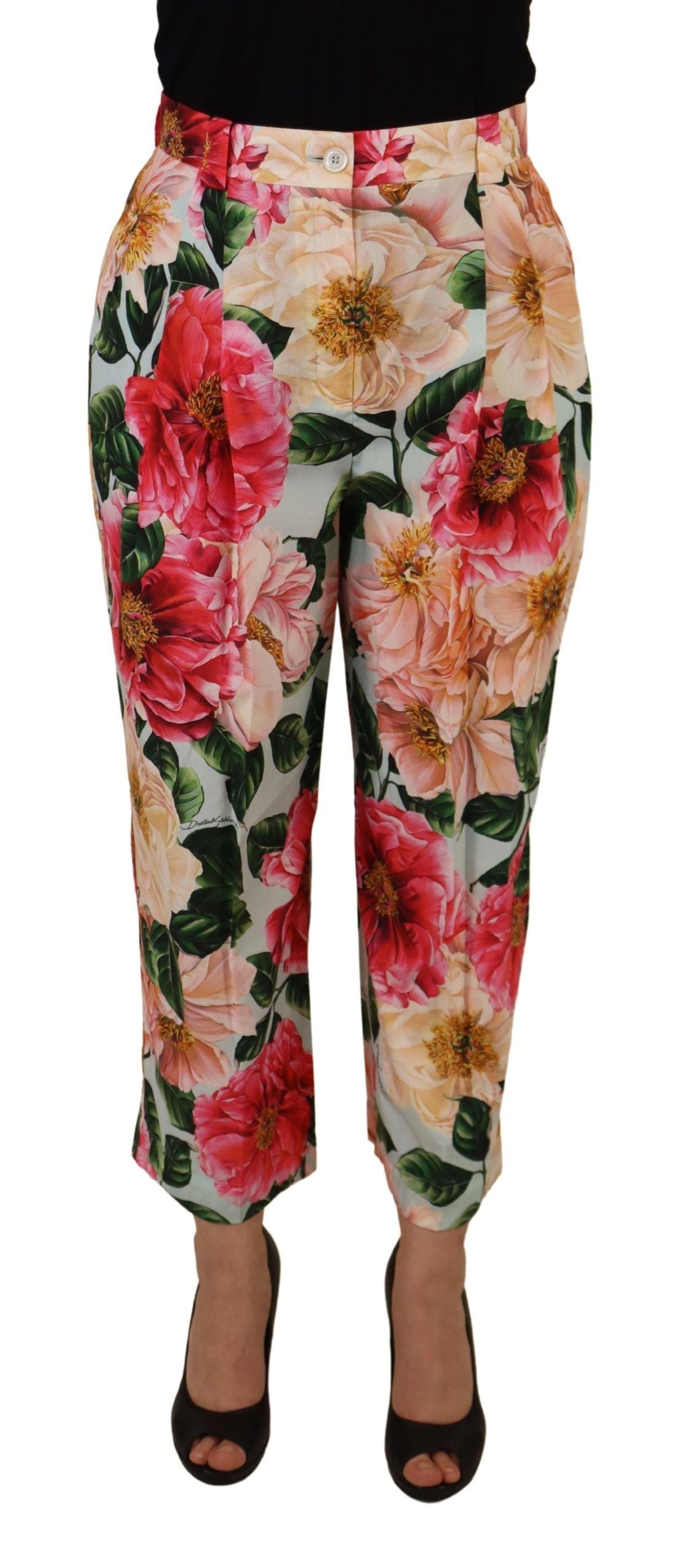 Dolce & Gabbana Multicolor Flora bedruckte Hose mit hoher Taille und abgeschnittener Hose