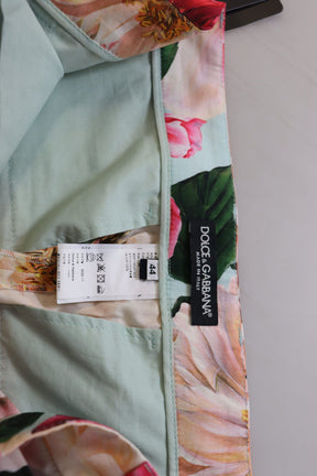 Dolce & Gabbana Multicolor Flora bedruckte Hose mit hoher Taille und abgeschnittener Hose