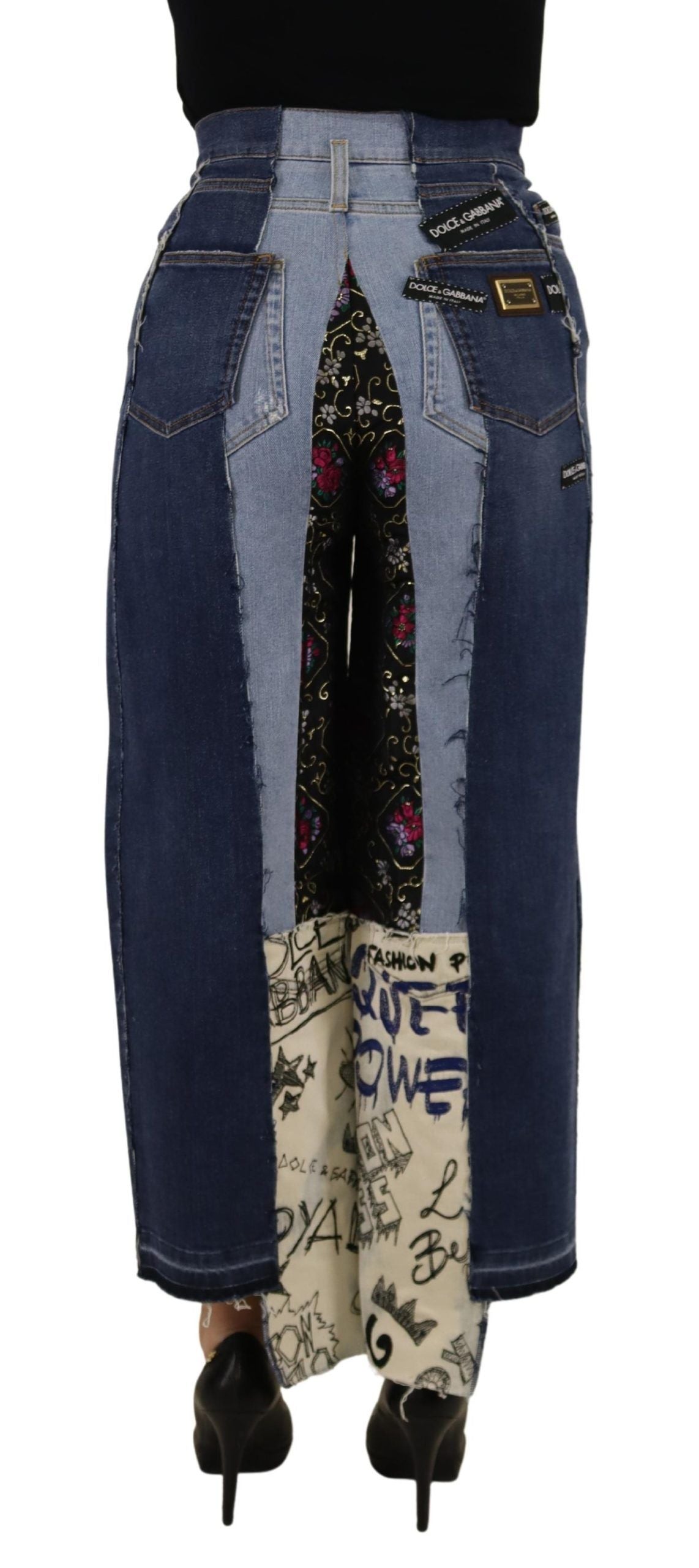 Dolce & Gabbana Multicolor Patchwork DG Mode Weites Bein Denim Hose