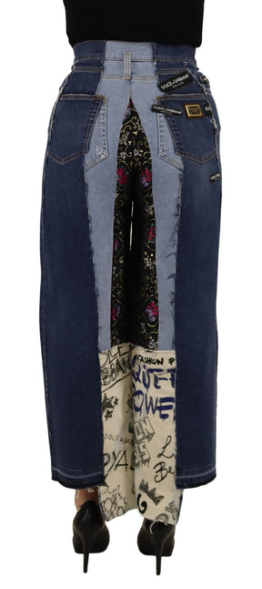 Dolce & Gabbana Multicolor Patchwork DG Mode Weites Bein Denim Hose