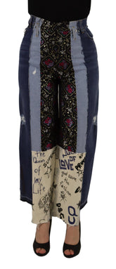 Dolce & Gabbana Multicolor Patchwork DG Mode Weites Bein Denim Hose