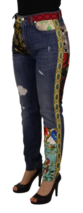 Dolce & Gabbana Blaue Patchwork-Denim-Jeans mit hoher Taille