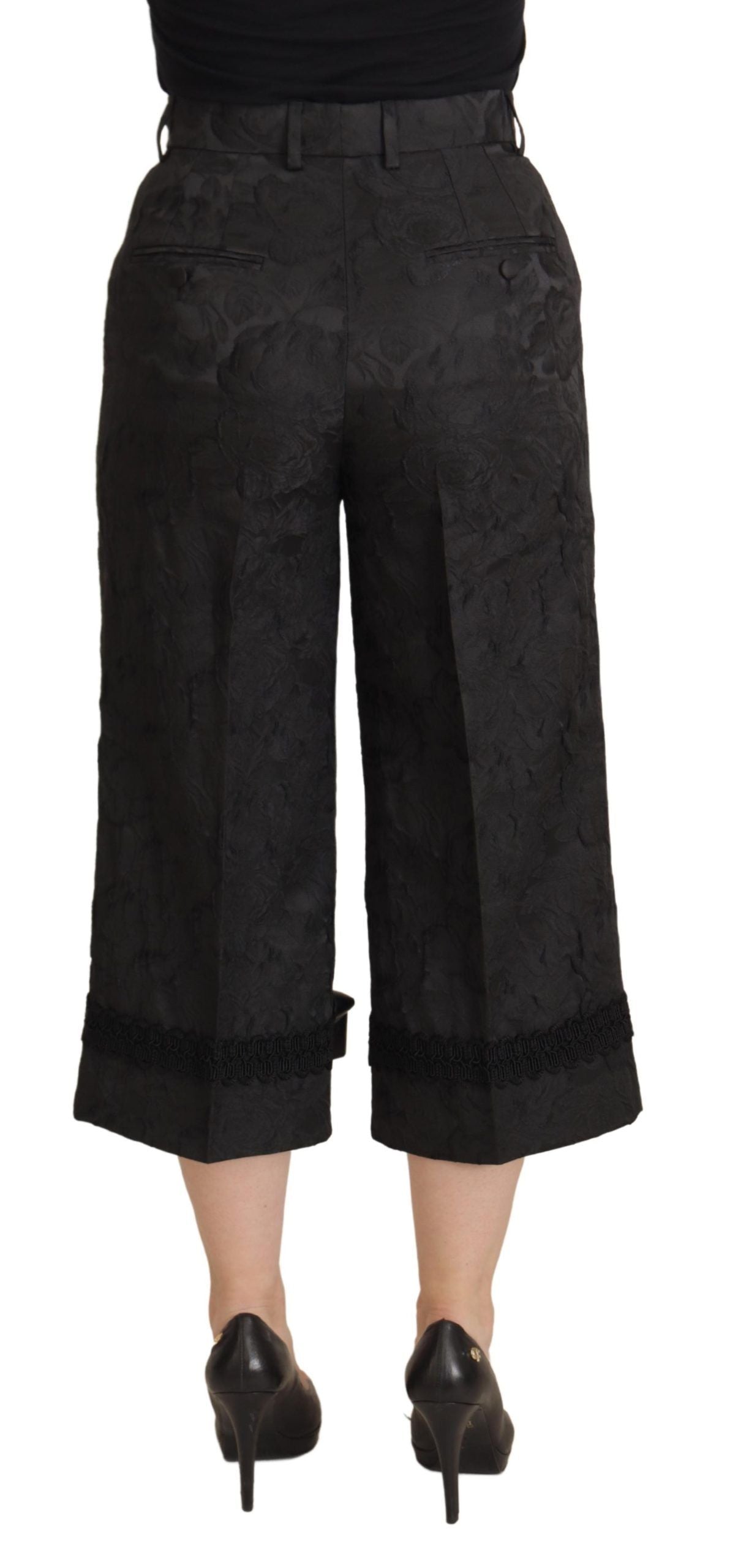 Dolce & Gabbana Schwarze Brokat-Hose mit hoher Taille
