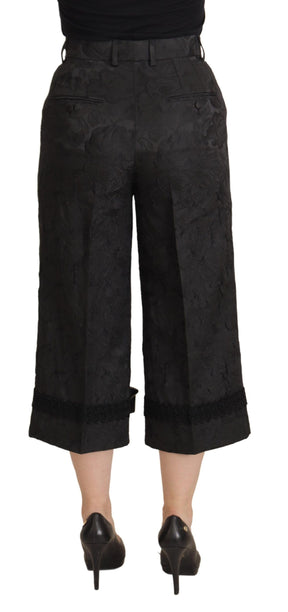Dolce & Gabbana Schwarze Brokat-Hose mit hoher Taille