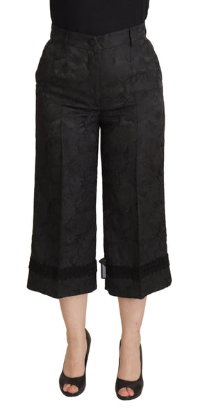 Dolce & Gabbana Schwarze Brokat-Hose mit hoher Taille