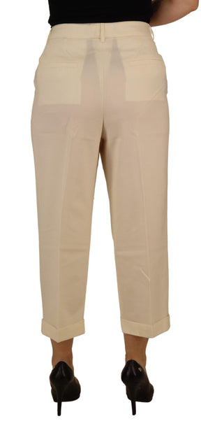 Dolce & Gabbana Elfenbeinfarbene Hose mit hoher Taille und umgeschlagenem Saum