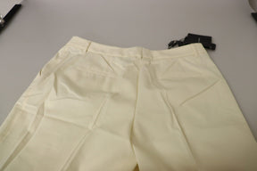 Dolce & Gabbana Elfenbeinfarbene Hose mit hoher Taille und umgeschlagenem Saum