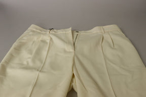 Dolce & Gabbana Elfenbeinfarbene Hose mit hoher Taille und umgeschlagenem Saum