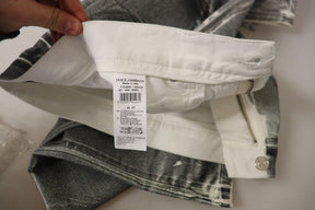 Dolce & Gabbana Graue gewaschene Denim-Hose mit hoher Taille Baumwolljeans