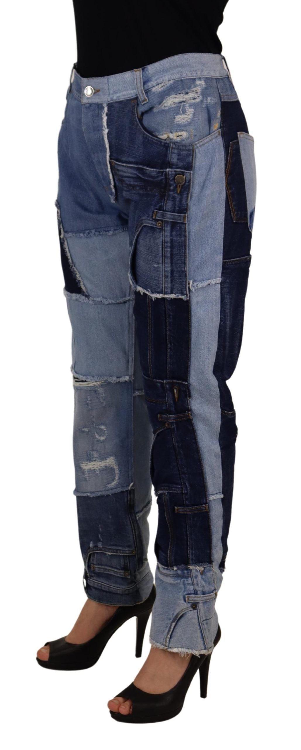 Dolce & Gabbana Multicolor Patchwork Denim Jeans mit hoher Taille