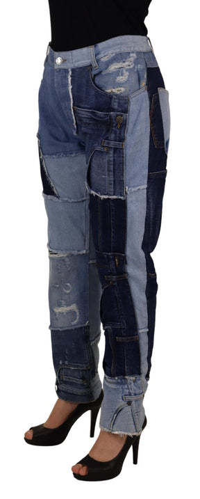 Dolce & Gabbana Multicolor Patchwork Denim Jeans mit hoher Taille