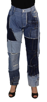 Dolce & Gabbana Multicolor Patchwork Denim Jeans mit hoher Taille