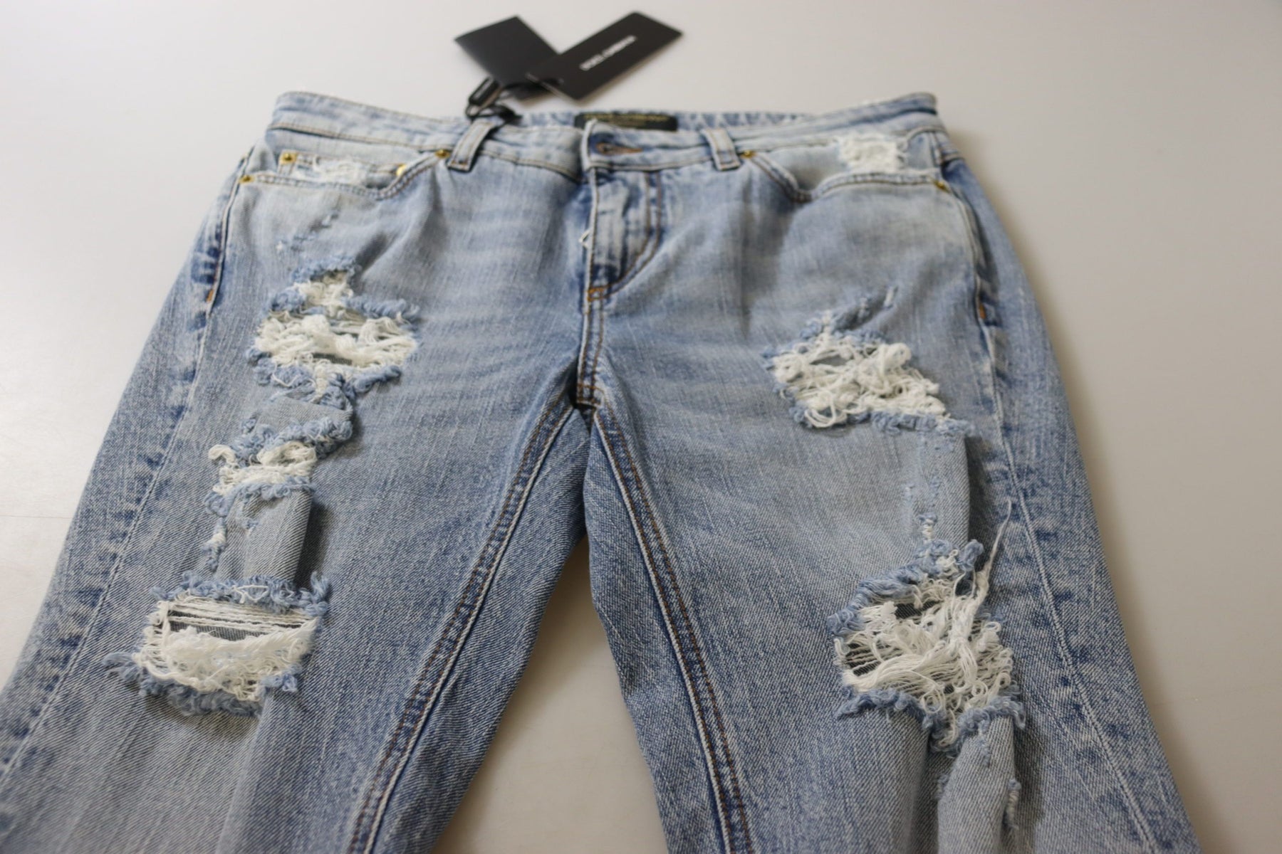 Dolce & Gabbana Blaue Baumwoll-Stretch-Skinny-Jeans mit niedriger Taille aus Denim
