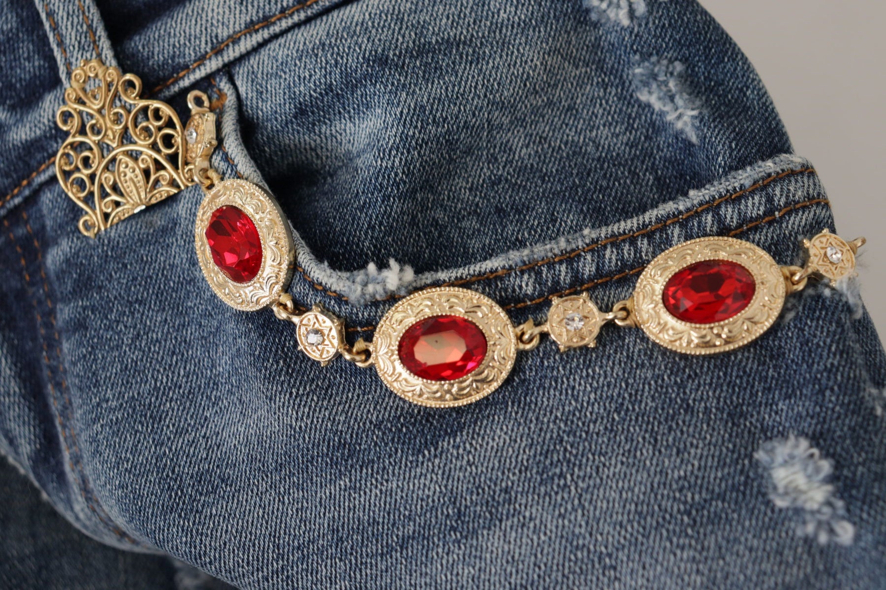 Dolce & Gabbana Blaue Denim-Hose mit Kristallverzierung Jeans