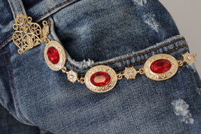 Dolce & Gabbana Blaue Denim-Hose mit Kristallverzierung Jeans