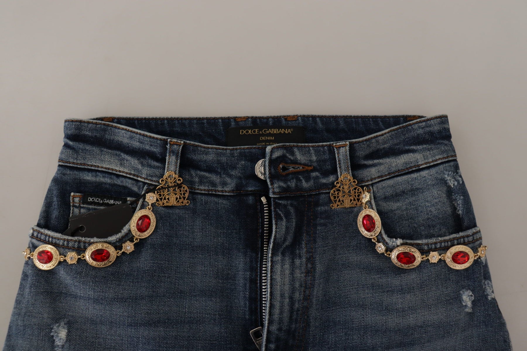 Dolce & Gabbana Blaue Denim-Hose mit Kristallverzierung Jeans