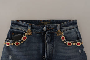 Dolce & Gabbana Blaue Denim-Hose mit Kristallverzierung Jeans