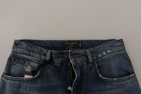 Dolce & Gabbana Blaue Denim Barock Herz Logo Patch Hose Jeans