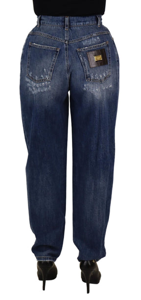 Dolce & Gabbana Blau gewaschene Hose mit hoher Taille und lockerer Passform