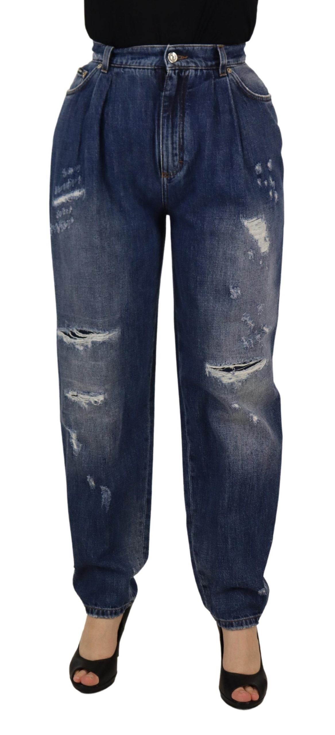 Dolce & Gabbana Blau gewaschene Hose mit hoher Taille und lockerer Passform