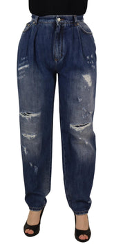 Dolce & Gabbana Blau gewaschene Hose mit hoher Taille und lockerer Passform