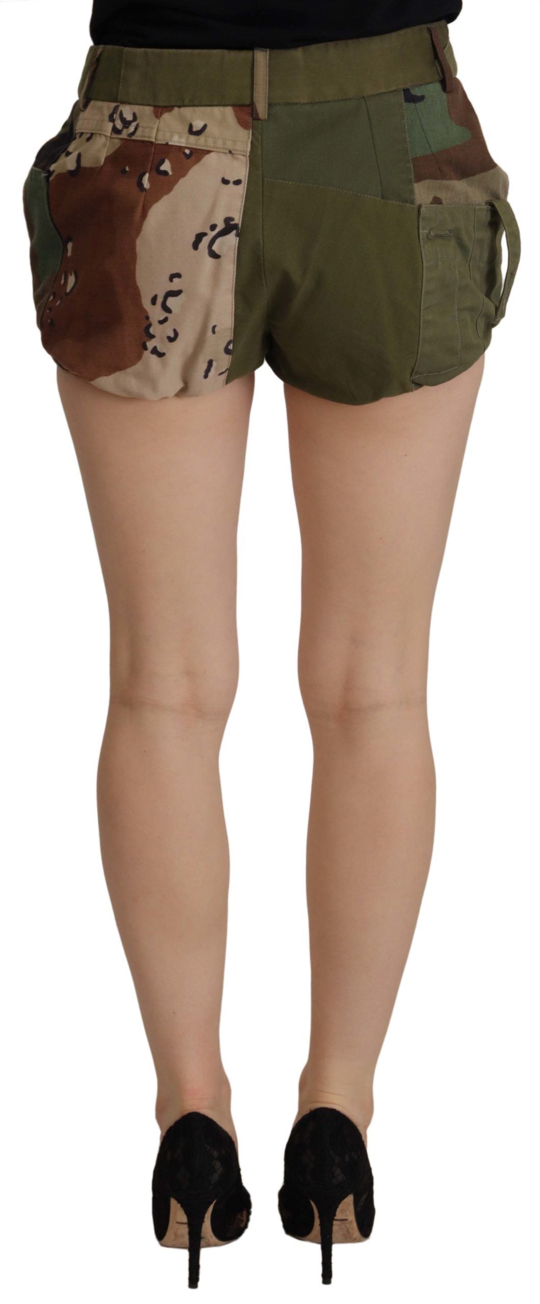 Dolce & Gabbana Grüne High Waist Hot Pants Baumwolle Armee Shorts