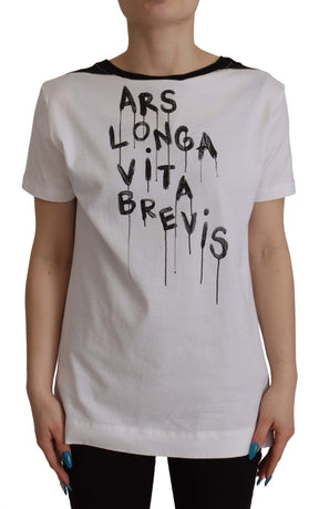 Dolce & Gabbana Weißes T-Shirt aus Baumwolle mit Rundhalsausschnitt und Slogan