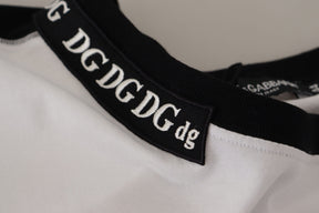 Dolce & Gabbana Weißes T-Shirt aus Baumwolle mit Rundhalsausschnitt und Slogan