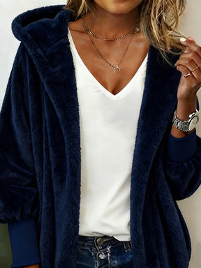 Kuschelige Damen Fleecejacke mit Kapuze Winter Oversize