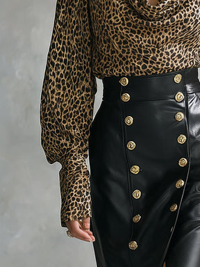 Edgy Leopard Longsleeve mit Cowl Neck – Winter Glam Top
