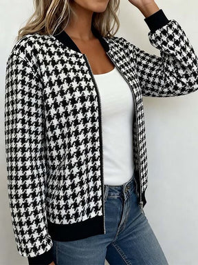 Winter Hahnentritt Bomberjacke warm & stylisch Zip Up