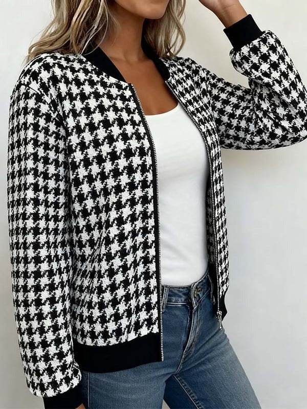 Winter Hahnentritt Bomberjacke warm & stylisch Zip Up