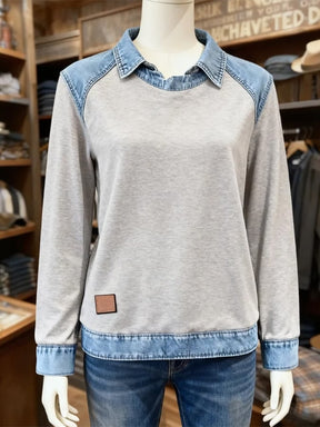 Winter Damen Sweatshirt mit Denim Kragen – Cozy & Stylish