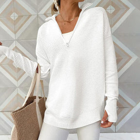 Simple White V-Neck Long Sleeve Sweater - Dein stilvoller Begleiter für den Herbst
