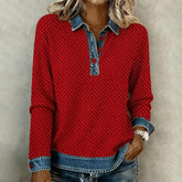 Herbstzauber: Wärmender Denim Patchwork Strickpullover mit Langarm