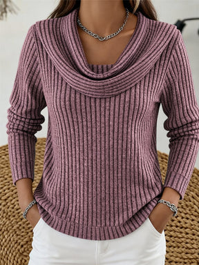 Winter Longsleeve Salbeigrün mit Wasserfallkragen Damen