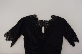 Dolce & Gabbana Schwarzes Midi-Bodycon-Kleid aus Seide mit Spitze