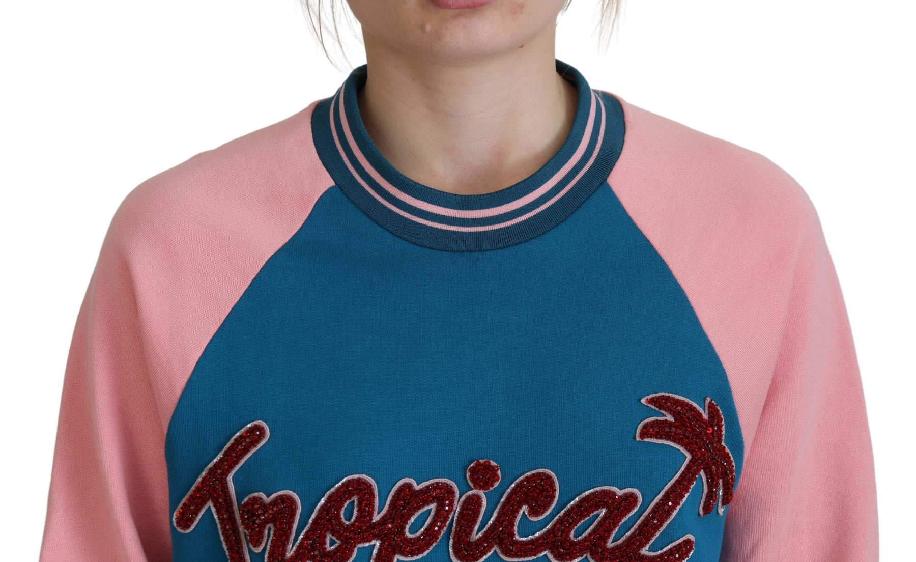 Dolce & Gabbana Blau Rosa Königin Pailletten Kristall Pullover