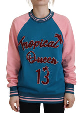Dolce & Gabbana Blau Rosa Königin Pailletten Kristall Pullover