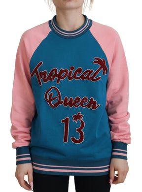 Dolce & Gabbana Blau Rosa Königin Pailletten Kristall Pullover