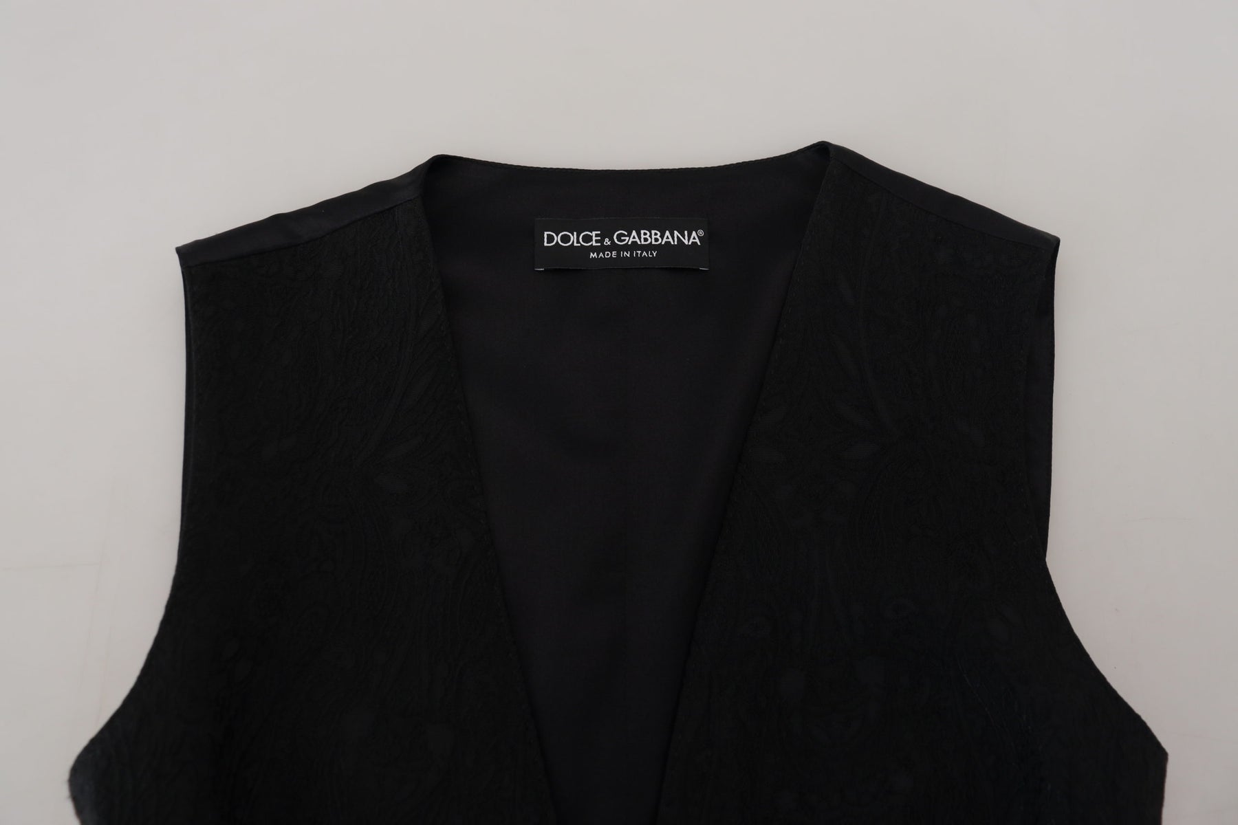 Dolce & Gabbana Schwarzer Brokat Button Down Ärmellose Weste