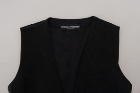 Dolce & Gabbana Schwarzer Brokat Button Down Ärmellose Weste