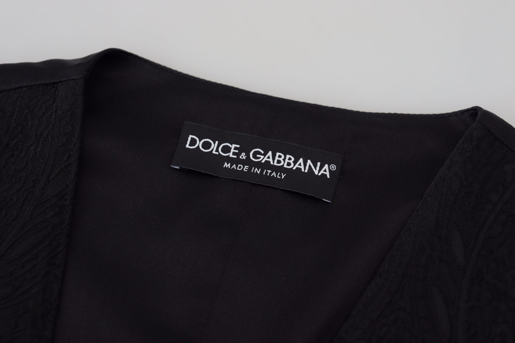 Dolce & Gabbana Schwarzer Brokat Button Down Ärmellose Weste