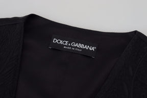 Dolce & Gabbana Schwarzer Brokat Button Down Ärmellose Weste